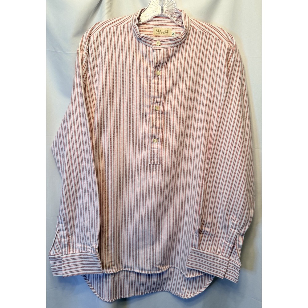 Magee Men's Medium Red Striped Grandfather Shirt Soft Cotton Made In Ireland